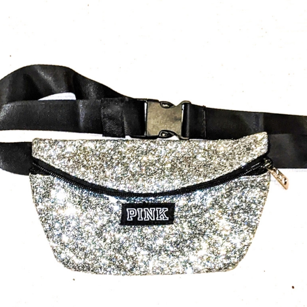 2 LEFT! ✨⏳✨VS PINK Women's Fanny Pack Platinum Silver Glitter - Picture 2 of 3
